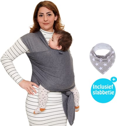 Baby Garden Draagdoek Baby Grijs - Ergonomisch - Newborn - Baby Wrap - Met slabbetje