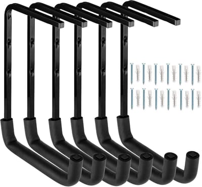 Dailygoods- Opslaghaak - 6 Stuks - Zware Garage Opslaghaken - Wandgemonteerde Ladderhaak - Utility Plafondhangers - Ruimtebesparend - Tot 23kg Belastbaar - Garagehaken