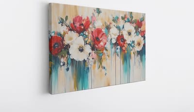 Saammp Canvas Schilderij - Bloemen met lekkend verf- Abstract kunstwerk - 30x20 - Foto op canvas - Wanddecoratie - Muurdecoratie Woonkamer - Slaapkamer decoratie - Canvas Print