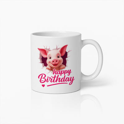 Happy Birthday Varken Mok 330ml – Schattige Roze Biggetje Koffiebeker – Leuk Dieren Ontwerp Cadeau voor Verjaardagen & Feestjes