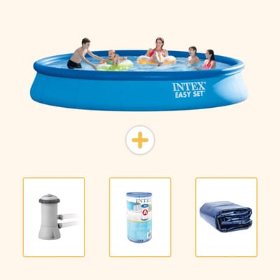 Intex Rond Opblaasbaar Easy Set Zwembad - 457 x 84 cm - Blauw - Inclusief Pomp - Filter - Solarzeil - 4-delig
