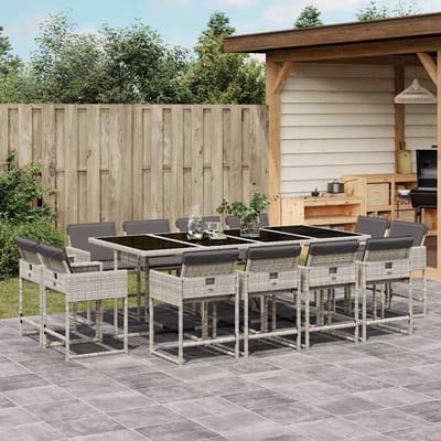 vidaXL - 13-delige - Tuinset - met - kussens - poly - rattan - lichtgrijs