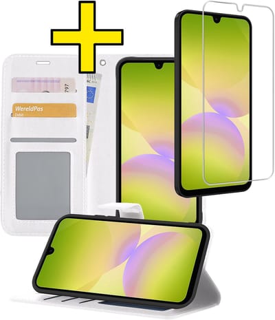Hoesje - Met Screenprotector - Geschikt voor Samsung Galaxy A26 - Luxe Pasjeshouder - Bookcase Portemonee - Flip Case - Kunstleer Book Case - Flipcase - Book Cover - Walletcase - Portemonneehoes - Telefoonhoesjes - Wit