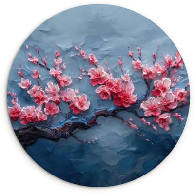 WallCircle® Wandcirkel 120x120 cm - Muurcirkel Bloesem - Bloem - Roze - Tak - Muurdecoratie woonkamer - Wanddecoratie slaapkamer - Kamer decoratie accessoires - Ronde schilderijen XXL