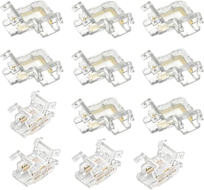12 x Hoekconnector voor LED Strips, 2-Pole COB Connector, Transparante 10 mm Verbinder voor 12V en 24V LED Verlichting