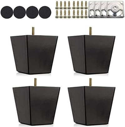 Houten bankpoten, set van 4, verstelbare hoogte 6 cm/10 cm/15 cm, zwarte meubelpoten met schroeven en viltglijders voor bank, bed, kast of voetenbank