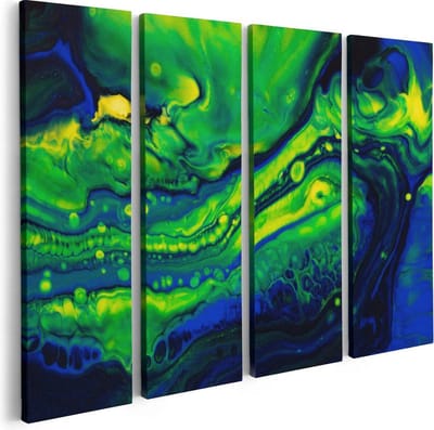 Artaza Canvas Schilderij Vierluik Abstracte Kunst Blauw met Groen - 80x60 - Foto Op Canvas - Canvas Print