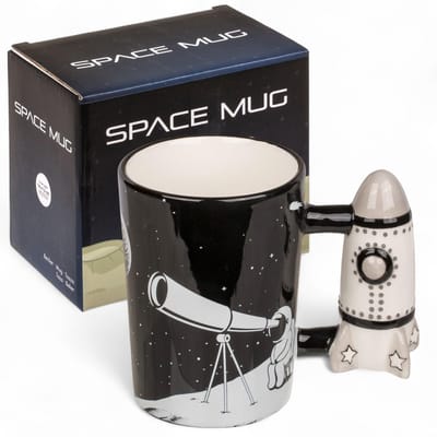 Dailygoods- Koffiemok met Rakethandvat - Keramische Mok - Ruimte Ontwerp - 350 ml - Voor Koffie/Thee - Ideaal voor Astronomie-fans - Theemok