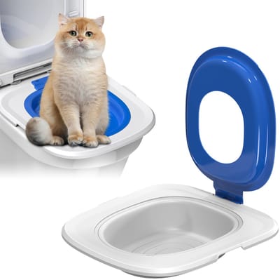 MAGICSHE Katten Toilettrainer Systeem - Kattenbakvulling Vrij - Universele Toilettraining Voor Katten - Herbruikbaar & Verstelbaar - 5 Uitneembare Delen - Inclusief Antislip Pads Blauw