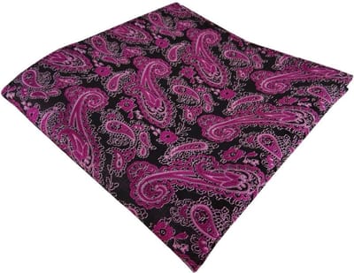 Zakdoek Paisley - Pochette Heren - Outfit Completeren - Designer Patroon - 30 x 30 cm - Magenta Zwart Zilver