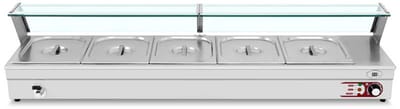 HCB® - Professionele Horeca Bain marie - 5 x 1/2 GN - 230V - RVS / INOX - Buffetwarmer Elektrisch - 36.5x148.5x33 cm (DxBxH) - 17 kg - 7283