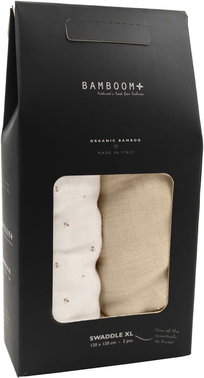 Bamboom Swaddle Muslin - XL - 120 x 120 - Set Of 2 - Bee's / Almond