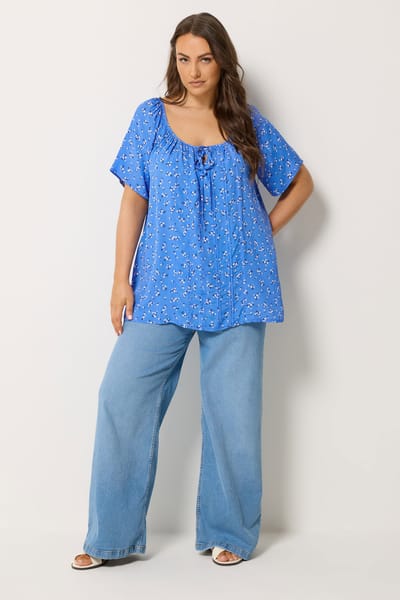 Yours Blauwe Blouse Met Bloemenprint En Pintuckdetails Size 42