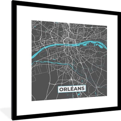 Fotolijst incl. Poster - Orléans - Plattegrond - Kaart - Stadskaart - Frankrijk - 40x40 cm - Posterlijst