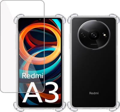 Hoesje + Screenprotector geschikt voor Xiaomi Redmi A3 – Tempered Glass - Extreme Shock Case Transparant