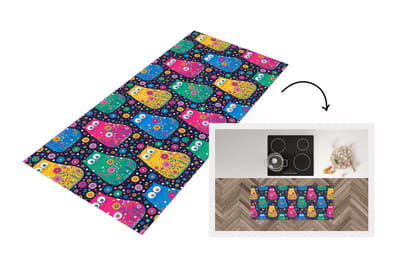 Keukenloper - Loper keuken - Kat - Regenboog - Bloemen - 120x50 cm - Keukenloper vinyl