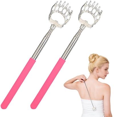 Rugkrabber 2 stuks telescopisch, berenklauw uittrekbaar 21-45 cm met roze handvat, cadeau-ideeën voor mannen vrouwen