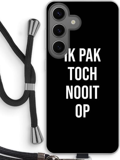 Case Company® - Hoesje met koord geschikt voor Samsung Galaxy S24 hoesje met Koord - Ik pak nooit op - Zwart - Telefoonhoesje met Zwart Koord - Bescherming aan alle Kanten en Over de Schermrand