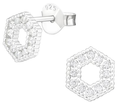 Joy|S - Zilveren zeshoek oorbellen 7 mm zirkonia