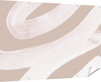 Gards Tuinposter Abstracte Kunst - Witte Strepen op Beige - 180x120 cm - Tuindoek - Tuindecoratie - Wanddecoratie buiten - Tuinschilderij