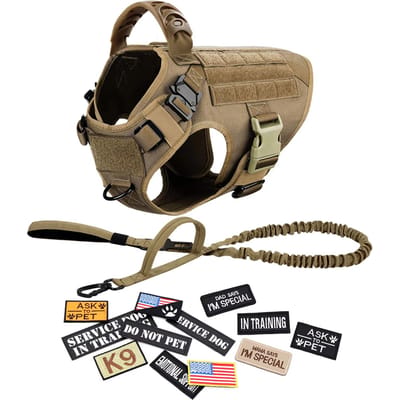 Militair Groot Hondentuig Halsband Riem Tassen Patches Set Huisdier Mechelse Herder Trainingsvesten Tactische Hondentuigen Accessoires (as the picture,L)