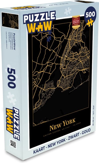 Puzzel Kaart - New York - Zwart - Goud - Legpuzzel - Puzzel 500 stukjes