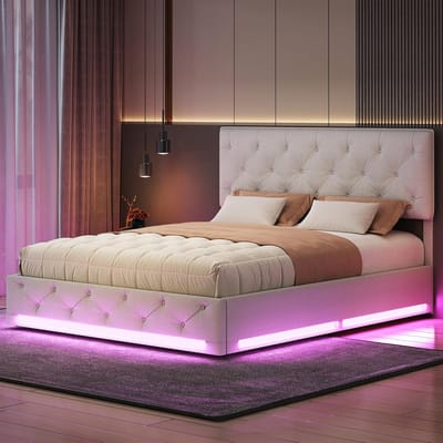 Gestoffeerd Tweepersoonsbed met Opbergruimte en LED-verlichting 140 x 200 cm