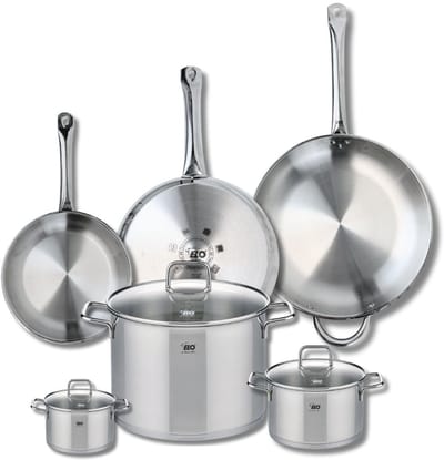 Set van 3 Koekenpannen 24, 28 en 32 cm en 3 kookpotten 12, 16 en 26 cm Elo Profi Citrin