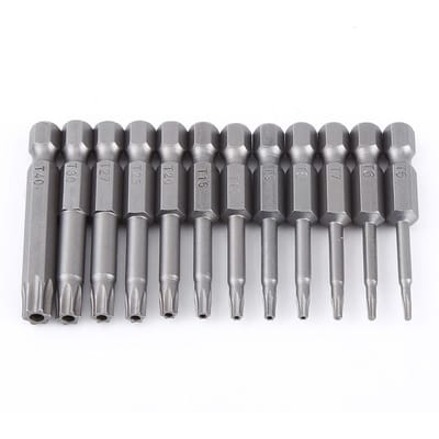 12 stuks 1/4 inch schacht 50 mm S2 staal magnetische sterkop schroevendraaierbits set T5 T40