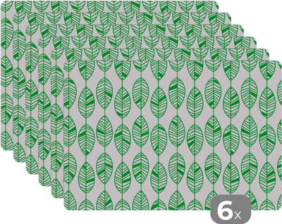 Placemat - Placemats kunststof - Patroon - Blad - Groen - 45x30 cm - 6 stuks - Hittebestendig - Anti-Slip - Onderlegger - Afneembaar