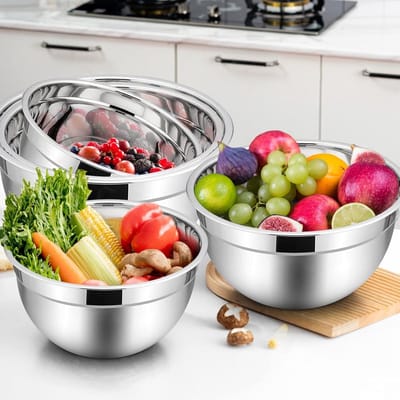 Set van 5 RVS Mengkommen met Luchtdichte Deksel, Ideaal voor Koken, Bakken en Opslag, Stapelbaar en Vaatwasserbestendig, Capaciteit van 0.7L tot 4.5L
