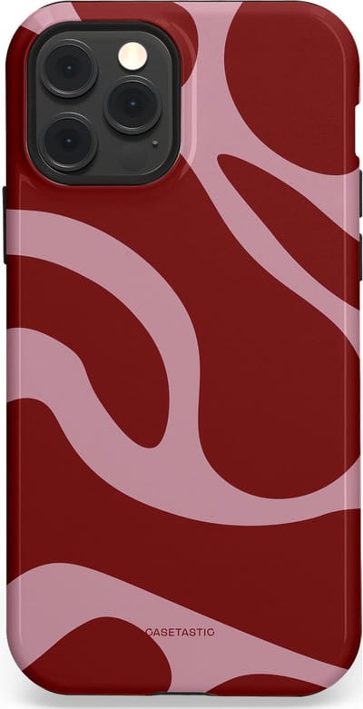 Casetastic hoesje geschikt voor Apple iPhone 12 / Apple iPhone 12 Pro - MagSafe - Dubbellaagse bescherming - Roze Rode Framboos Blobs - Fashion Case - Bordeaux Lila