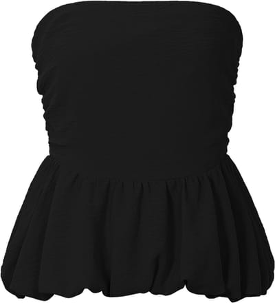 Elegante Strapless Peplum Top - Chic Off-Shoulder Bovenstuk - Accentueert de Taille - Tijdloos & Modieus - Zwart - S