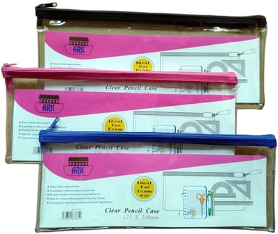 Potlood Hoesje - Etui Pennenhouder - Examen School Werk - Transparant PVC Materiaal - 330 x 125mm - Gekleurde Rits
