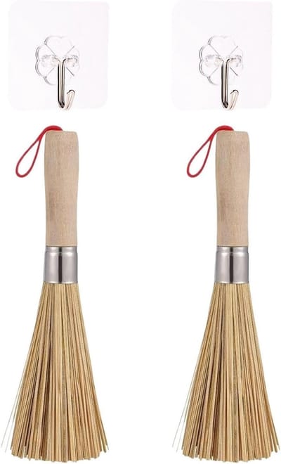 Set van 2 schoonmaakborstels en 2 transparante haken voor effectieve keukenreiniging, huishoudelijke borstels en accessoires