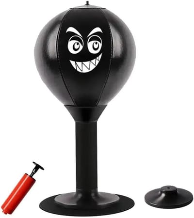 Boksbal tafelmodel - Bureau Boksbal met Zuignap - Stressbal voor op Kantoor en Thuis - Staalveer voor Snelle Stressverlichting - Volwassenen & Kinderen - Zwart