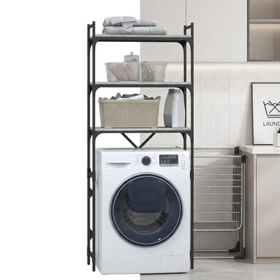 Wasmachine rek - Opbergrek - Wasmachine meubel - Opbouwmeubel - Toilet Rek - 67x25x163 cm - Hout- Grijs Sonoma