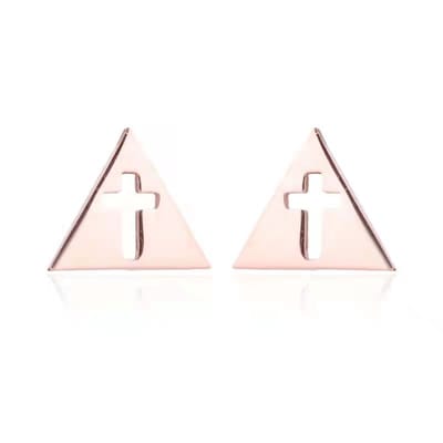 Gading® Oorknopjes - RVS dames driehoeken Oorknoppen met kruis-9mm 10mm- - rosegouden