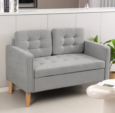 OKWISH Zitbank 117 x 62 x 78 cm - 2-Zits Bank Met Opbergruimte En Gecapitonneerde Rugleuning - Voor Woonkamer Of Slaapkamer - Velvet - Lichtgrijs