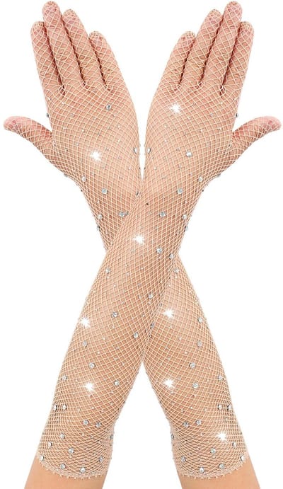 Dailygoods- Visnethandschoenen Glinsterend - Lange Handschoenen - Nethandschoenen - Volledige Vinger - Rekbaar - 47 cm Lang
