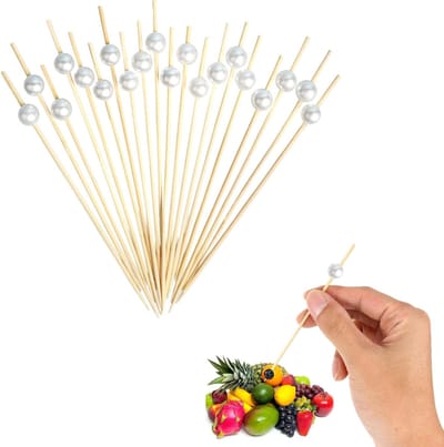 Dailygoods- Houten Tandenstokers 100 Stuks - Cocktailsticks - Bamboe Tandenstokers - Decoratieve Houten Sticks - 12 cm - Voor Snacks/Cocktails