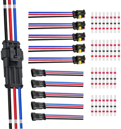 Dailygoods - 3-polige kabelconnectoren - waterdichte stekkers - eenvoudig te installeren - 6 sets - voor auto en boot - inclusief soldeerverbinders