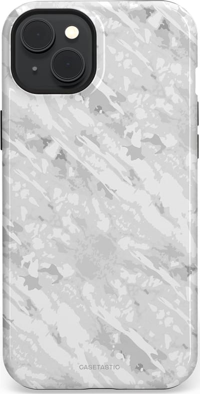Casetastic hoesje geschikt voor Apple iPhone 15 Plus - MagSafe - Dubbellaagse bescherming - Winterse Camouflage - Fashion Case - Lichtgrijs Wit