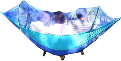 Hangmat met Klamboe - Kampeerhangmat Dubbele Hangmat - Ontspannen Buiten - Automatisch Pop-up Klamboe - 260 x 150 cm - Blauw