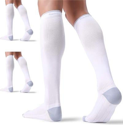 Travelhawk Compressiekousen Wit - 3 Stuks - Hardloopsokken - Premium Compressiesokken - Running Socks - Vochtafdrijvend - Skisokken - Voorkom Blessures & Spierpijn - S/M