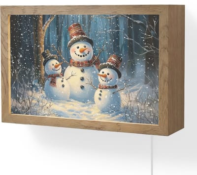 Wandlamp 30x20 cm - Oplaadbaar - Sneeuwpop - Sneeuw - Winter - Bos - Wandlampen binnen woonkamer - Slaapkamer lamp met kabel - Decoratieve nachtlamp - Vloerlamp snoer