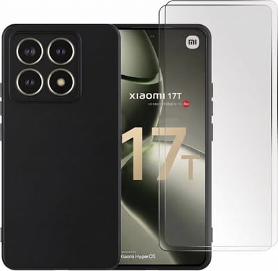 Casemania Hoesje en Glas Geschikt voor Xiaomi 17T - Zwart - Siliconen Back Cover + 2x Glazen Screenprotectors