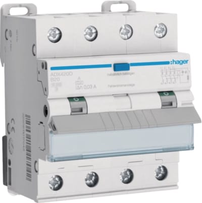 Hager ADX420D Aardlekschakelaar/zekeringautomaat 4-polig 20 A 0.03 A 400 V