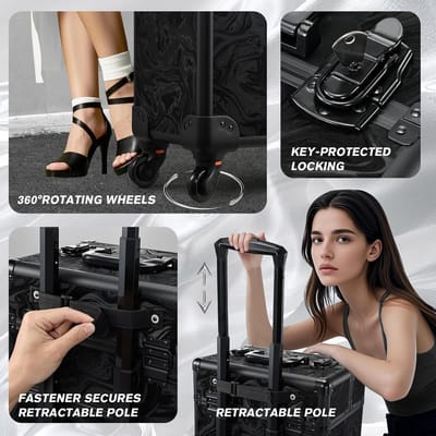Grote Make-up Koffer op Wielen - 3-in-1 Trolley voor Cosmetica en Kappersbenodigdheden, Zwart