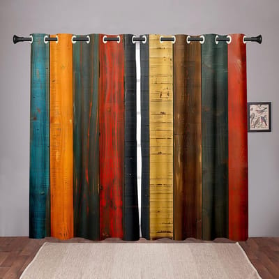 2-delige Regenboog Houten Paneel Getextureerde Gordijnen Boheemse Stijl Kleurrijk Patroon Woonkamer Slaapkamer Keuken Raamdecoratie Gordijnen 50W130H(CM)X2PCS&Hook
